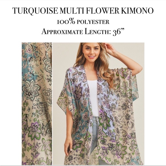 Bohemian Multi Floral Pattern Cardigan Kimono Coverup - Picture 8 of 14